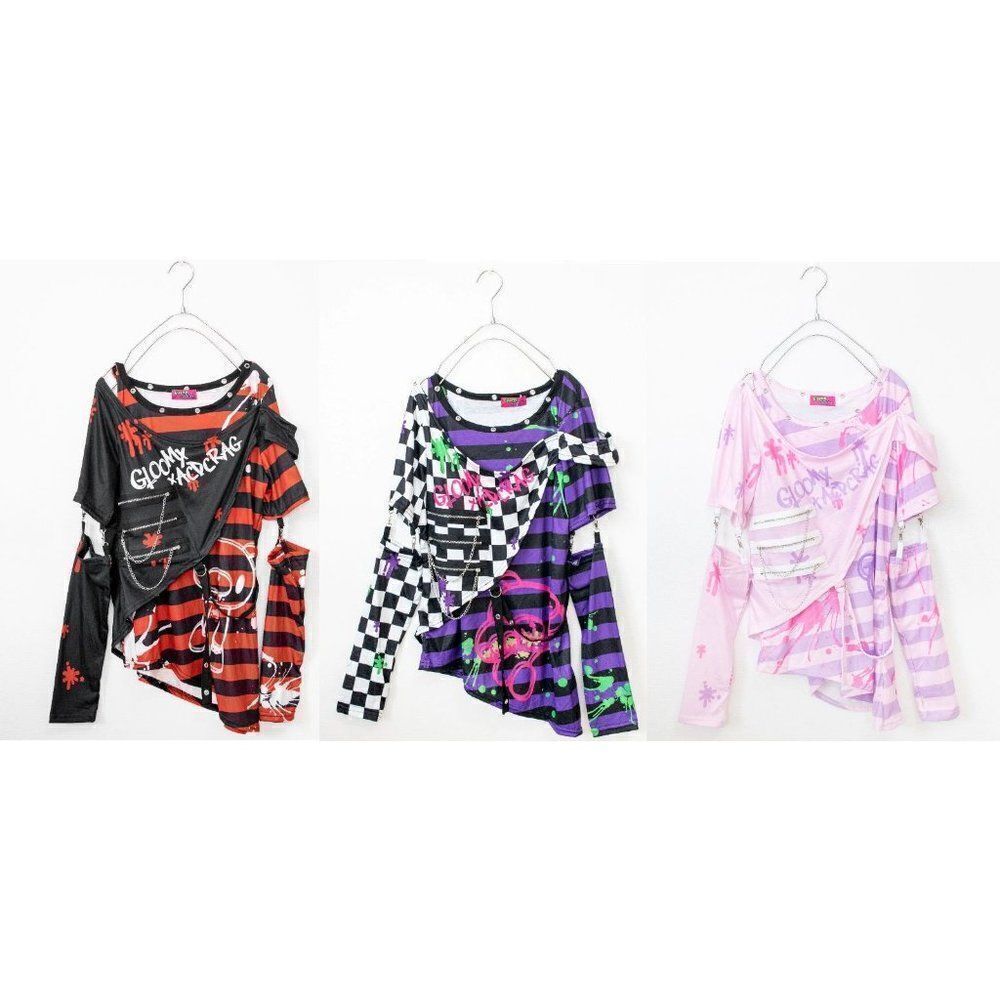 Gloomy Bear Goth Emo Punk Raver Shredded Top Small